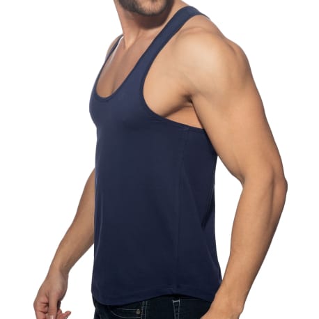 Addicted U-Neck Cotton Tank Top - Navy