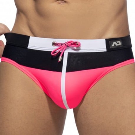 Addicted Spike Swim Briefs - Black - Neon Pink