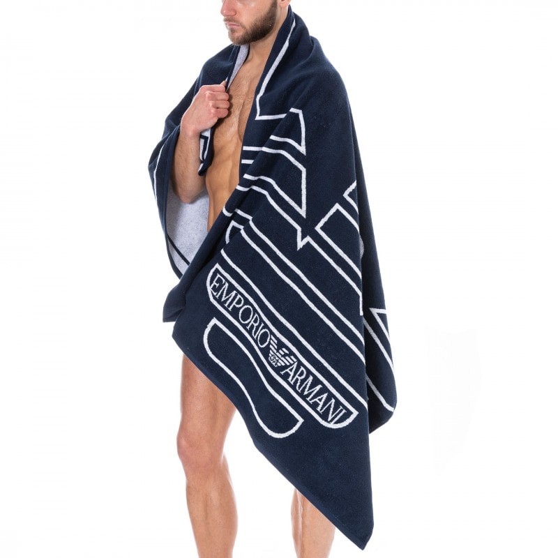 Emporio Armani Cotton Beach Towel - Navy | INDERWEAR