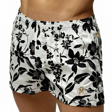 Floral Cotton Mid-Length Boxer Shorts - Black