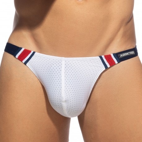 Addicted Mini Mesh Thong - White - Navy