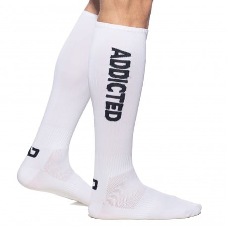 Addicted Fetish Knee Socks - White - Black