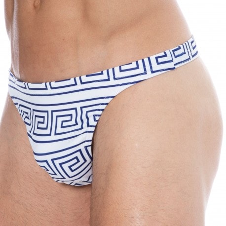 Sweet Banana Greek Frame Swim Thong - White - Blue