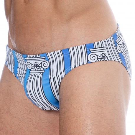 Sweet Banana Greek Columns Swim Briefs - Light Blue