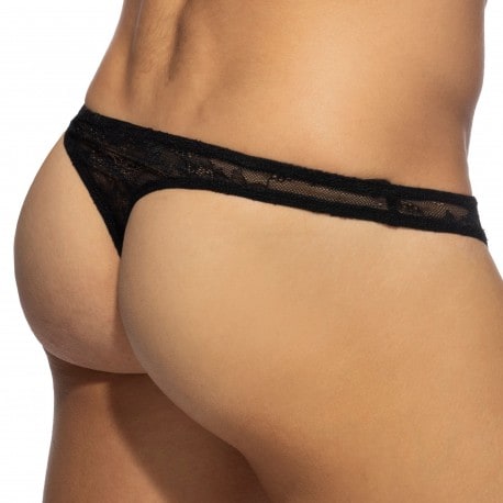 Addicted Flowery Lace Thong - Black