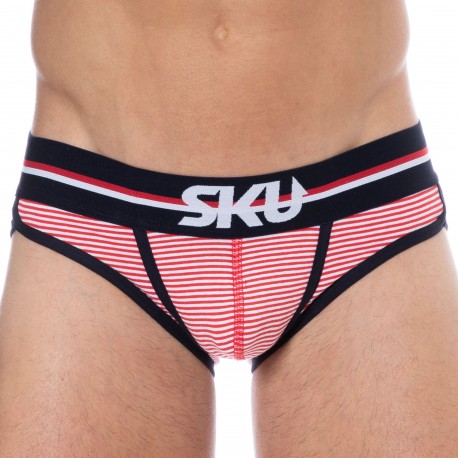 SKU Striped Cotton Briefs - Red - White