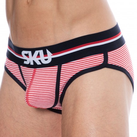 SKU Striped Cotton Briefs - Red - White