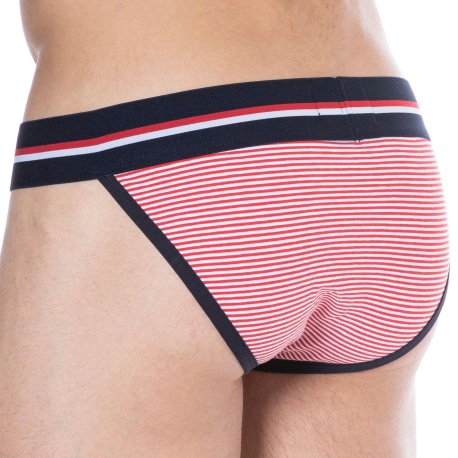 SKU Slip Tanga Coton Rayure Rouge - Blanc