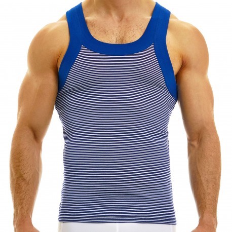 Classic Stripes Tank Top Navy Blue And White Males Full Print Tops