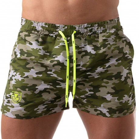 TOF Paris Iconic Swim Shorts - Khaki Camo