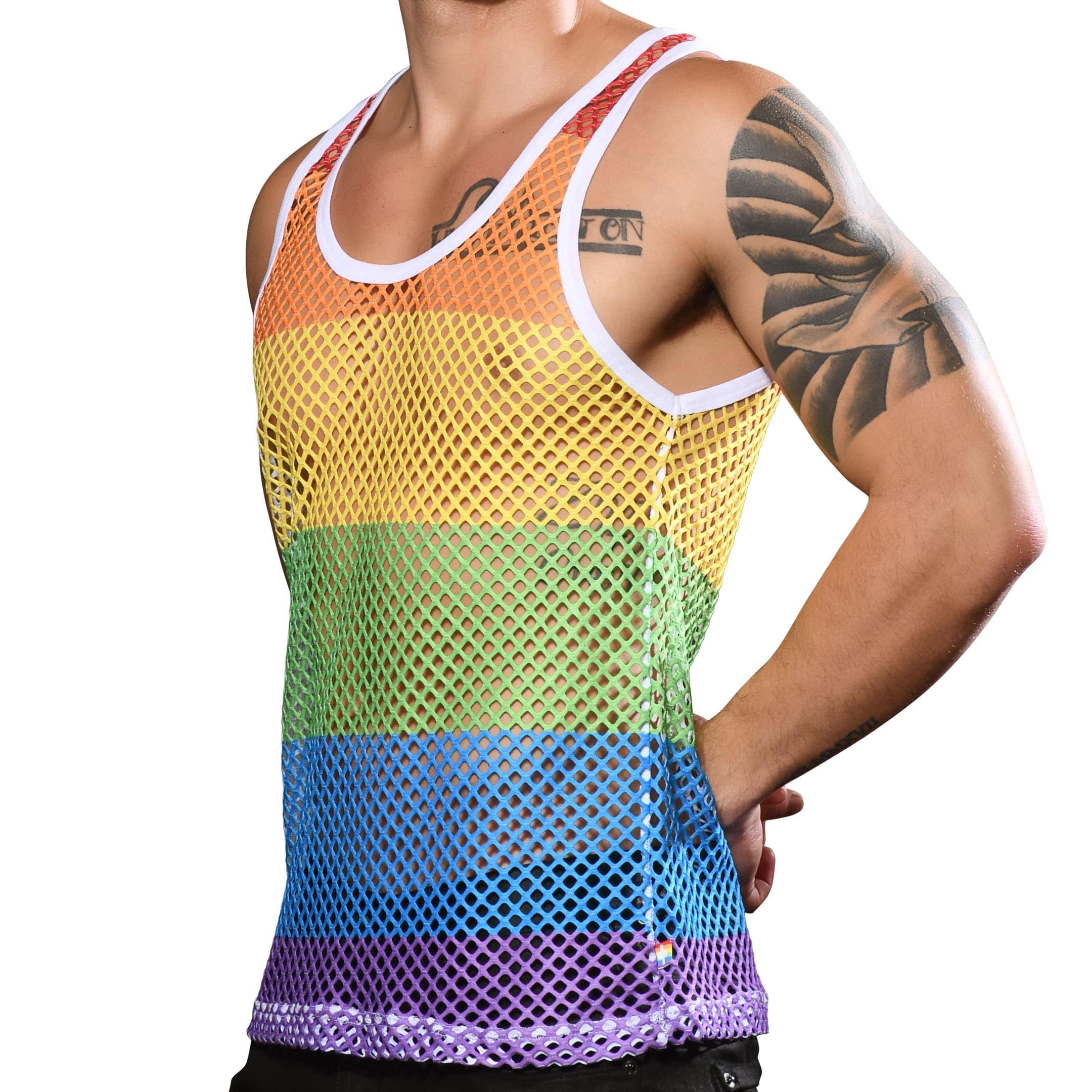 Andrew Christian Pride Mesh Stripe Tank Top - Rainbow