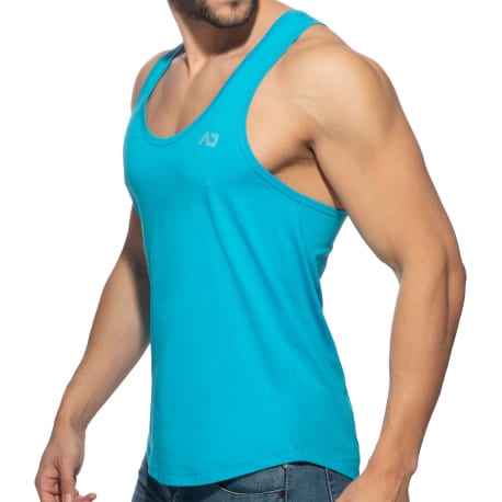 Addicted U-Neck Cotton Tank Top - Turquoise