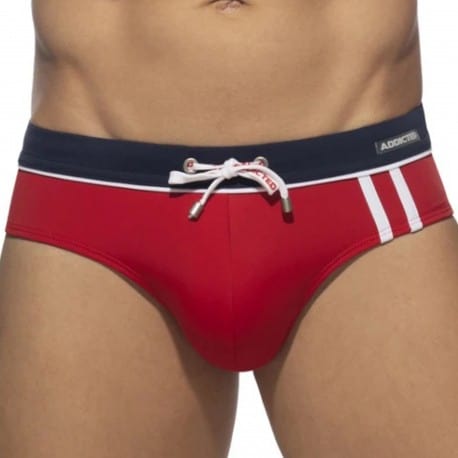 Addicted Sport Detail Binding Swim Briefs - Red