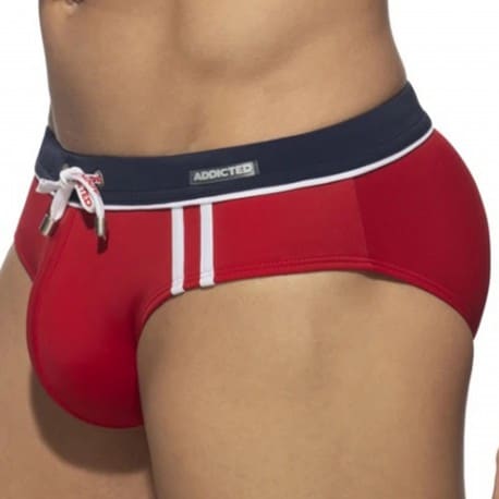 Addicted Sport Detail Binding Swim Briefs - Red