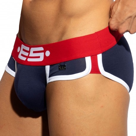 ES Collection Double Side Cotton Briefs - Navy - Red