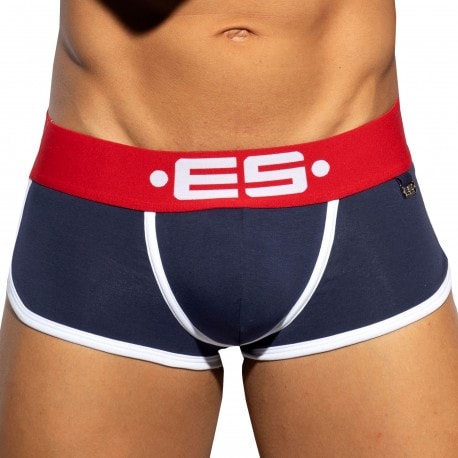 ES Collection Double Side Bottomless Cotton Trunks - Navy - Red