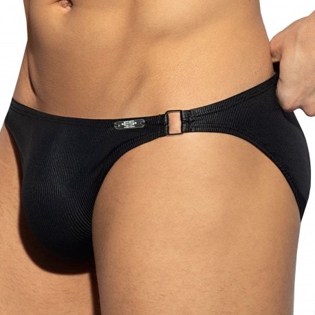 ES Collection Shiny Recycled Rib Bikini Briefs - Black