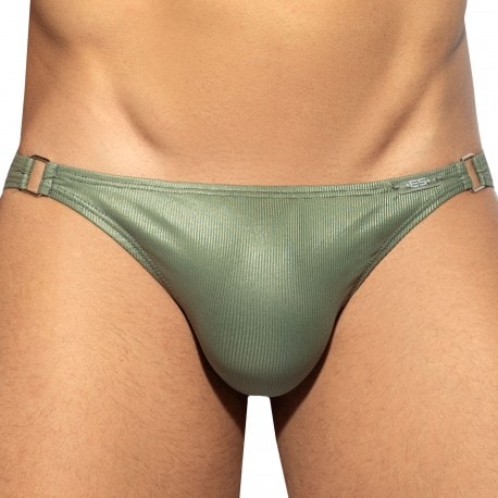 ES Collection Shiny Recycled Rib Bikini Briefs - Khaki