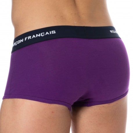 Garçon Français Boxer Court Coton Aubergine