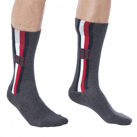 Tommy Hilfiger Lot de 2 Paires de Chaussettes Rayure Iconique Grises