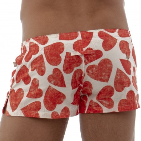 Heart Cotton Boxer Shorts - White - Red