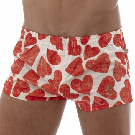 Heart Cotton Boxer Shorts - White - Red