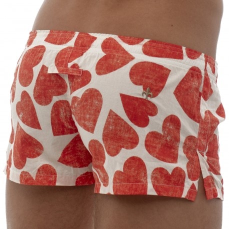 Heart Cotton Boxer Shorts - White - Red