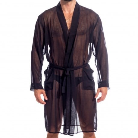 L'Homme invisible Chantilly Kimono Dressing Gown - Black