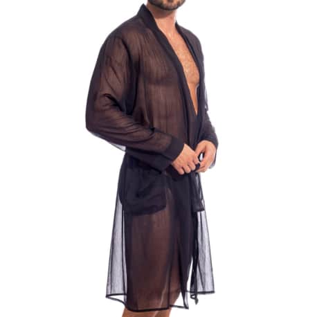 L'Homme invisible Chantilly Kimono Dressing Gown - Black