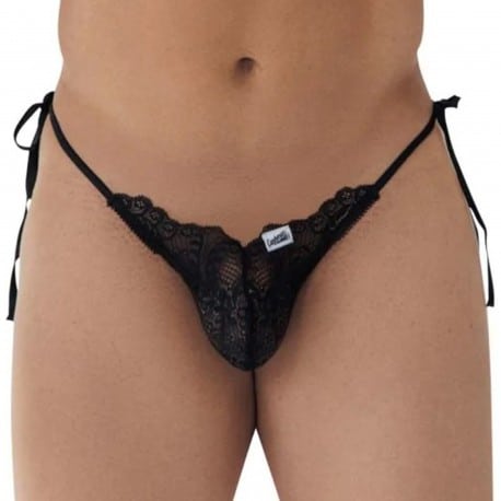 CandyMan Lace Heart Bikini Briefs - Black