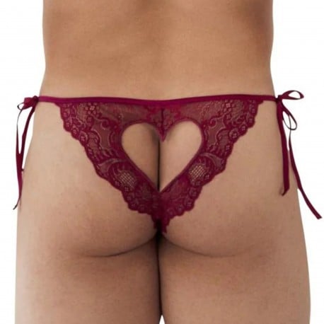 CandyMan Lace Heart Bikini Briefs - Burgundy