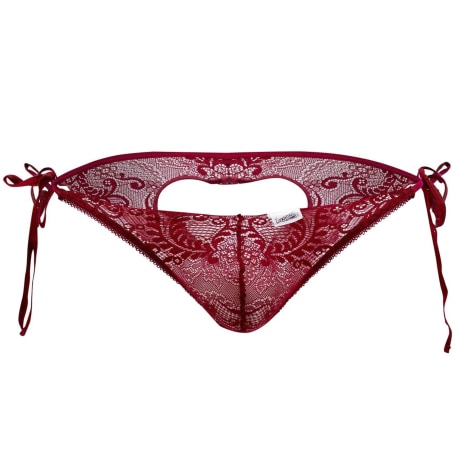 CandyMan Lace Heart Bikini Briefs - Burgundy