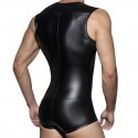 AD Fetish Cockring Front Zip Rub Trunk Bodysuit - Black