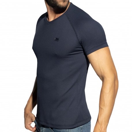 ES Collection Recycled Rib V-Neck T-Shirt - Navy