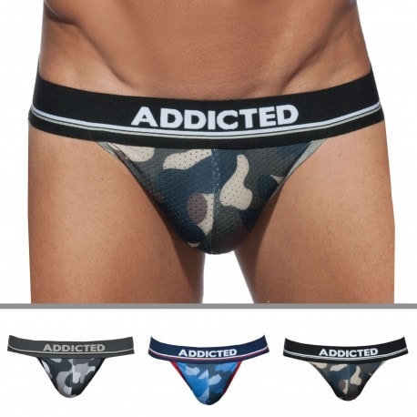 Addicted 3-Pack Camo Mesh Push Up Bikini Briefs - Khaki - Grey - Blue