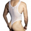 AD Fetish Zip Mesh Thong Bodysuit - White