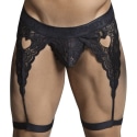 CandyMan Lace Garter Thong - Black