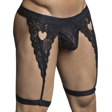 CandyMan String Jarretière Dentelle Noir