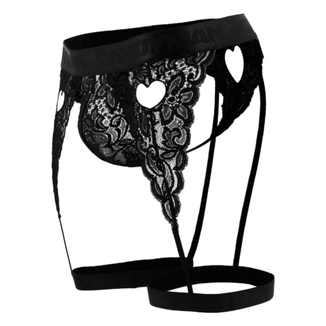 CandyMan Lace Garter Thong - Black