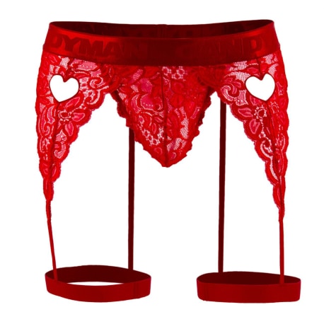 CandyMan Lace Garter Thong - Red