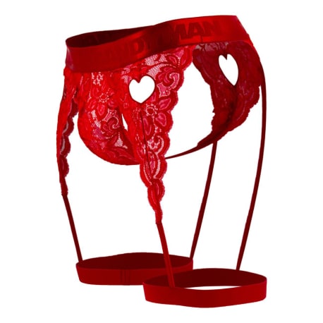 CandyMan String Jarretière Dentelle Rouge