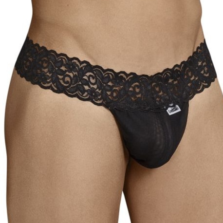 CandyMan Mesh Lace Thong - Black