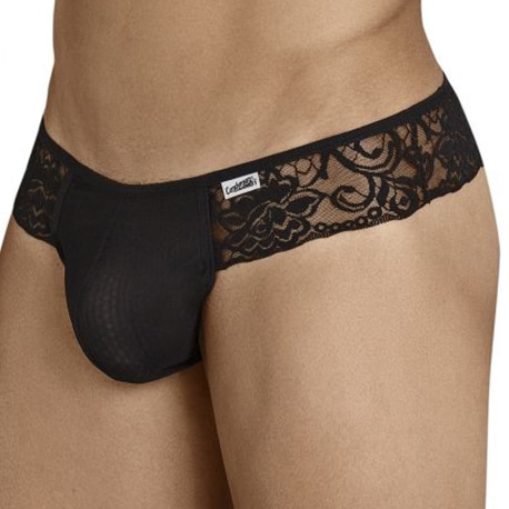 CandyMan Floral Lace Mesh Thong - Black