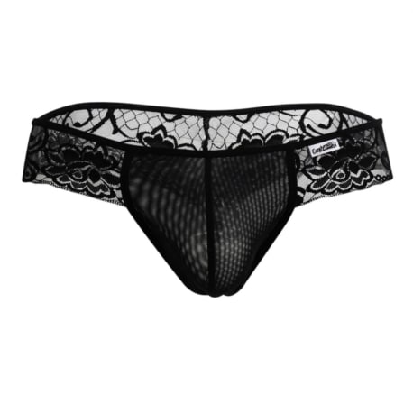 CandyMan String Résille Dentelle Florale Noir