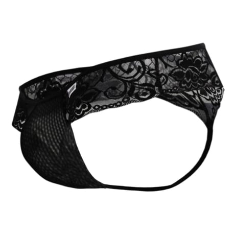 CandyMan Floral Lace Mesh Thong - Black