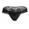 CandyMan Floral Lace Mesh Thong - Black