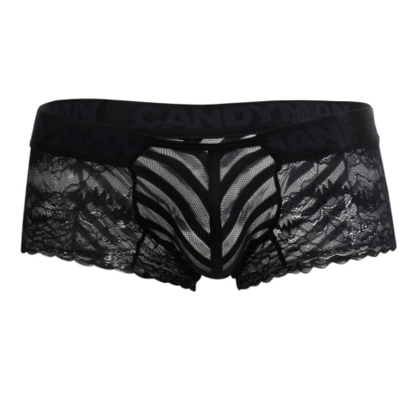 CandyMan Shorty Dentelle Résille Rayée Noir