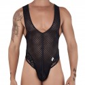 CandyMan Lace Mesh Thong Bodysuit - Black