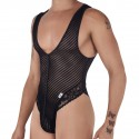 CandyMan Lace Mesh Thong Bodysuit - Black