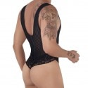 CandyMan Lace Mesh Thong Bodysuit - Black